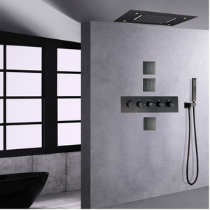 Sistema de ducha de lluvia de bronce frotado con aceite ducha termostática en cascada de alto flujo de 14 x 20 pulgadas