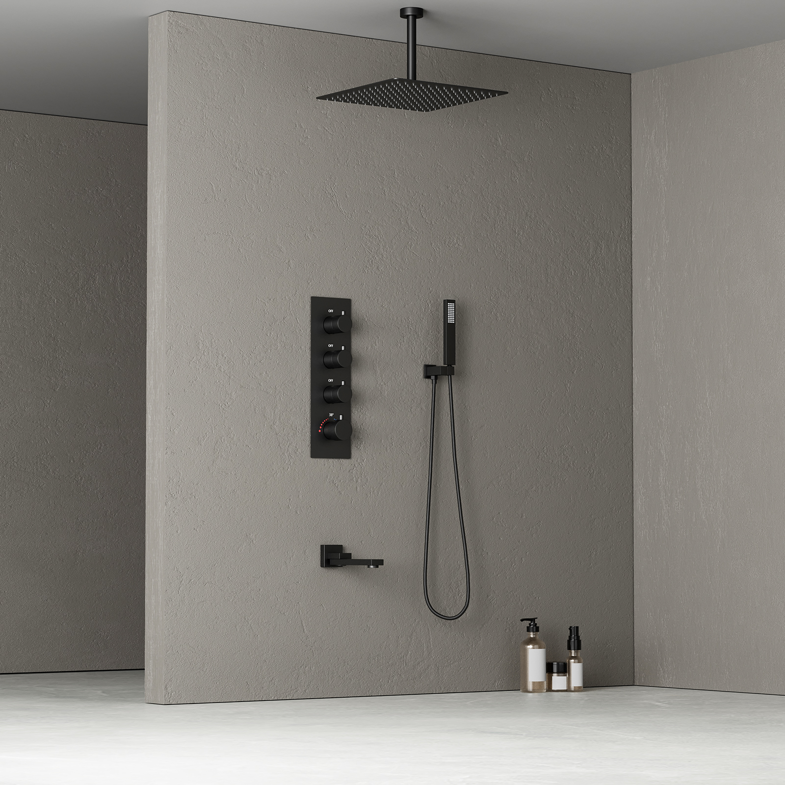 Juego de grifo de ducha termostático inteligente con cabezal de ducha negro para baño