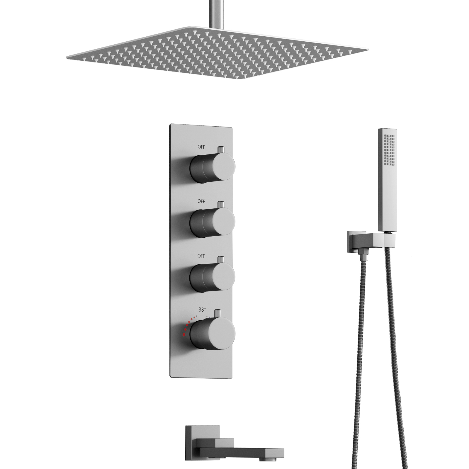 Juego de mezclador de ducha con Panel de montaje en techo, conjunto combinado de ducha mezclador de lluvia de lujo para baño, cabezal de ducha de lluvia con mano