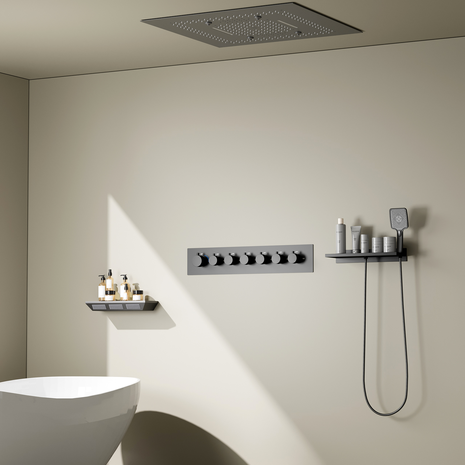 Bañera Spa pistola gris cabezal de ducha LED ducha de lluvia cascada multifuncional empotrado techo música ducha Set