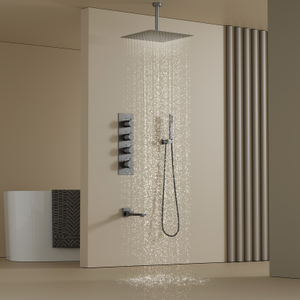 Sistema de ducha de lluvia para baño con 3 funciones, color gris pistola de latón, con cabezal de ducha y juego de manguera