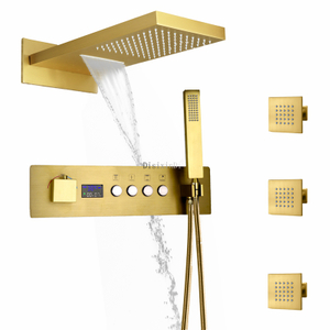 Cuerpo de válvula con pantalla Digital LED, baño montado en la pared, cabezal de ducha de 20 pulgadas, juego de grifos de ducha de cascada y lluvia