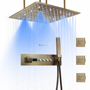 Baño de lujo 40*40CM lluvia niebla temperatura controlada lluvia colorida cabezal de ducha LED con pantalla Digital LED