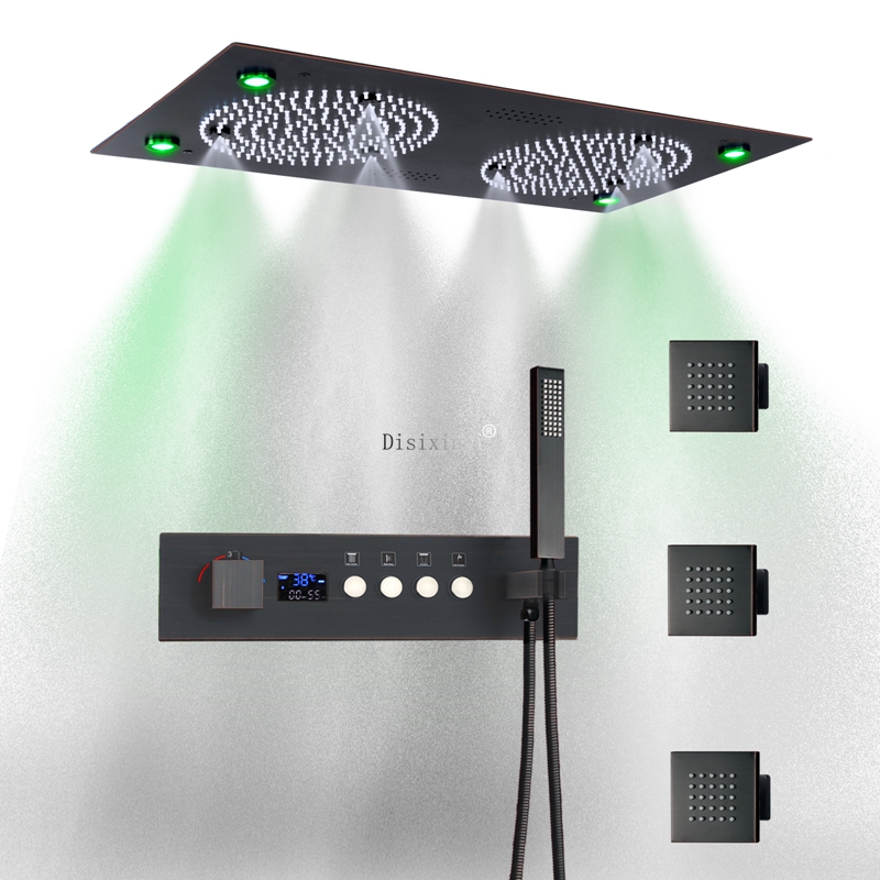 Cabezal de ducha LED Con sonido musical 4 funciones Pantalla digital Válvula mezcladora de ducha termostática Juego de ducha doble