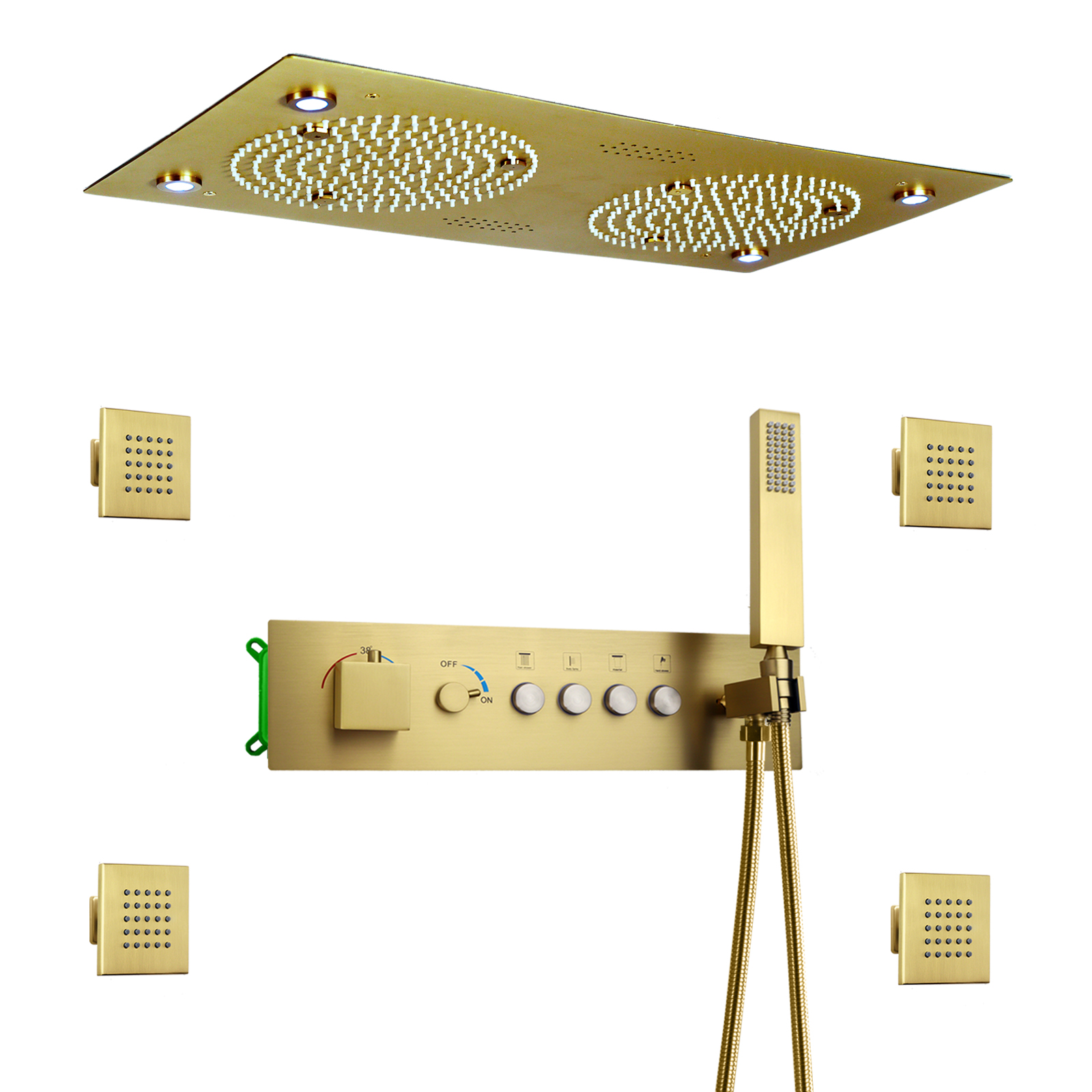 juego de cabezal de ducha dorado 