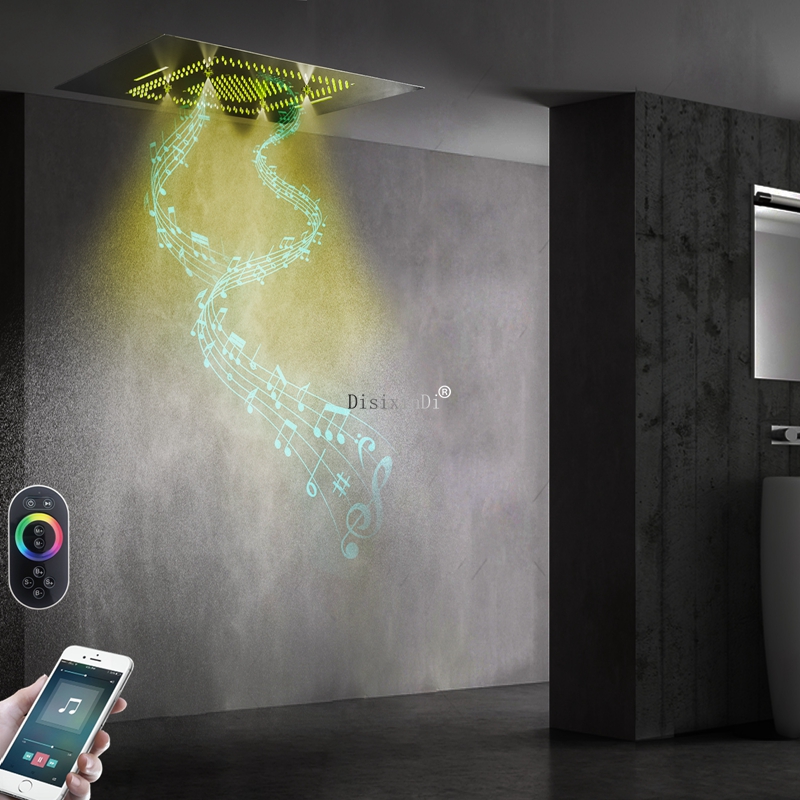 Cabezal de ducha con música para baño, luces LED, cabezal de ducha superior SUS 304, sistema de ducha integrado en el techo