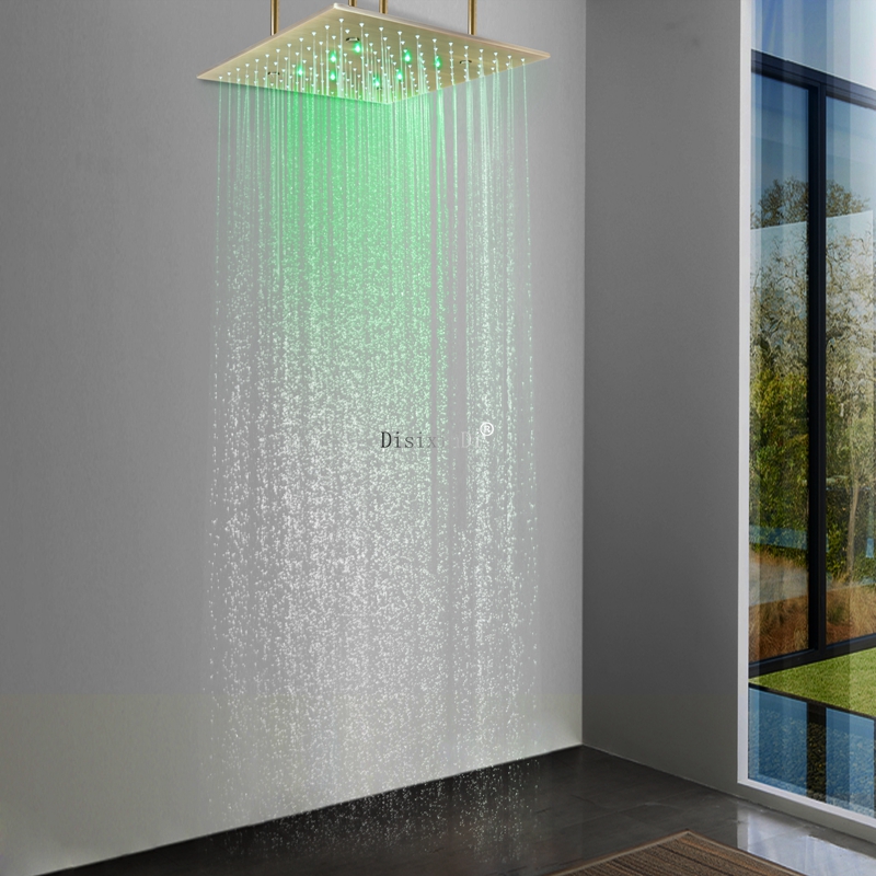 Cabezal de ducha de baño de estilo europeo, 400x400mm, temperatura del agua, ducha LED, niebla de lluvia oculta, cabezal de ducha que cambia de Color