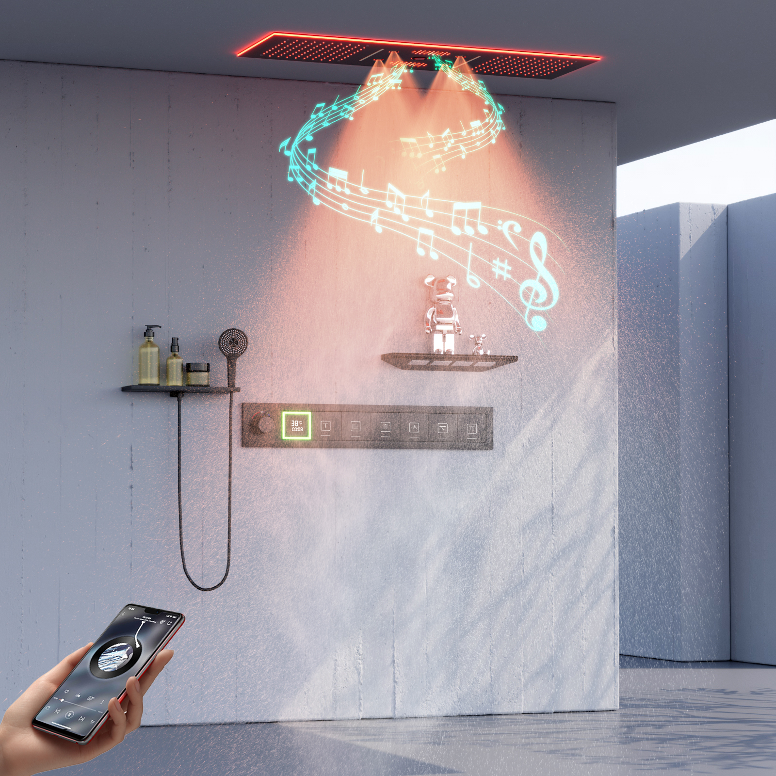 rociador de ducha led y bluetooth