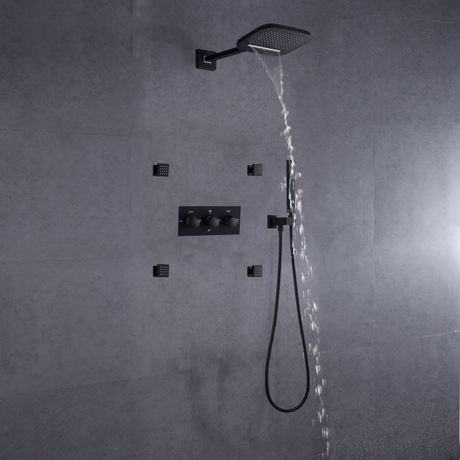 Mezclador de ducha negro mate fácil de lujo, sistema de lluvia en cascada fría y caliente para baño con ducha de mano