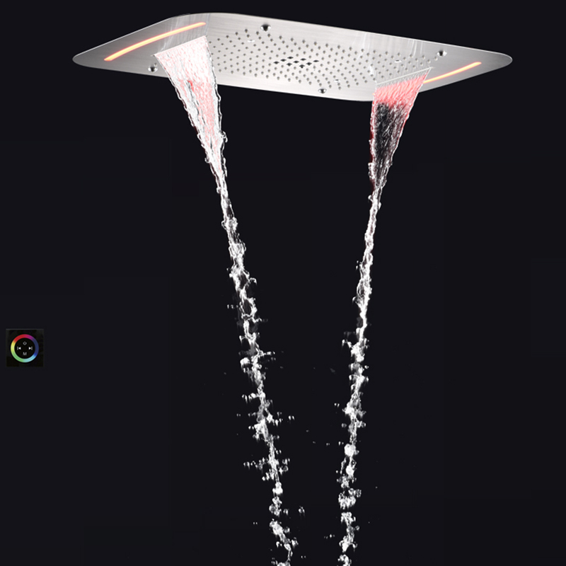 Grifos de ducha de baño de níquel cepillado, 71x43 CM, con LED, multifunción, cascada, lluvia atomizadora