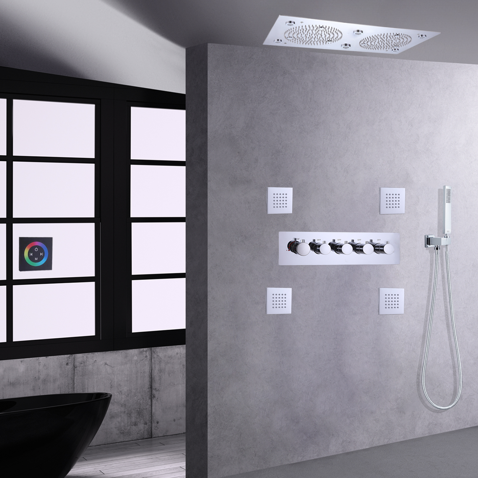 Sistema de ducha oculto tipo lluvia pulido cromado termostático con juego de ducha de mano de calidad