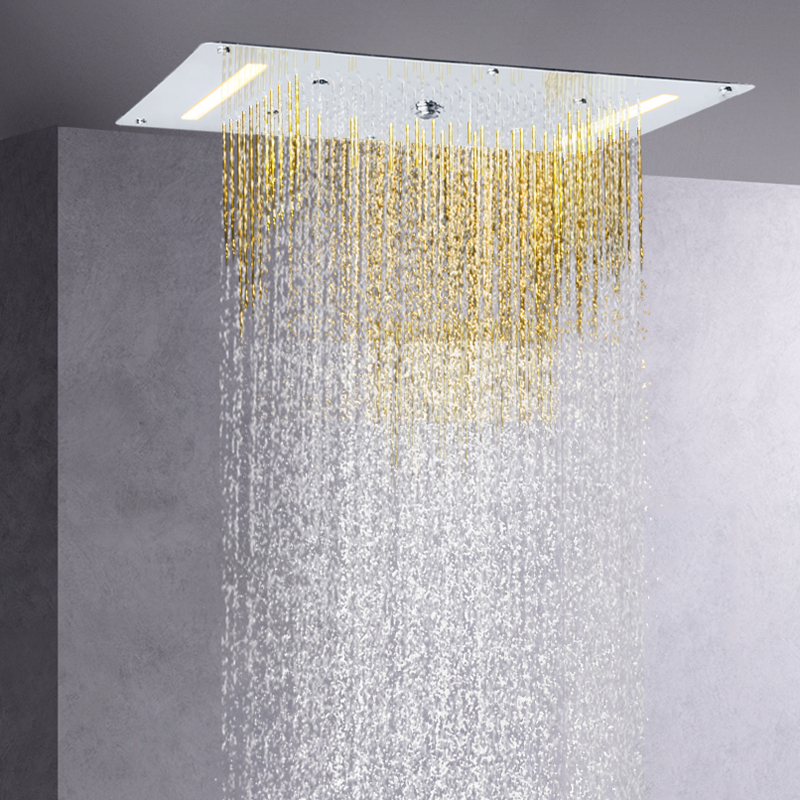 Cabezal de ducha cromado pulido 70X38 CM LED baño empotrado techo cascada lluvia atomizador ducha de burbujas