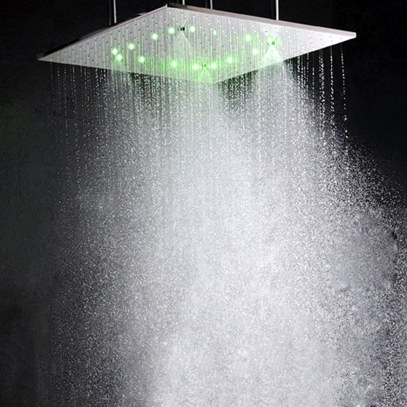 Cromo pulido 50X50 CM cabezal de ducha LED baño lluvia atomizador ducha soporte de cabezal de ducha ajustable