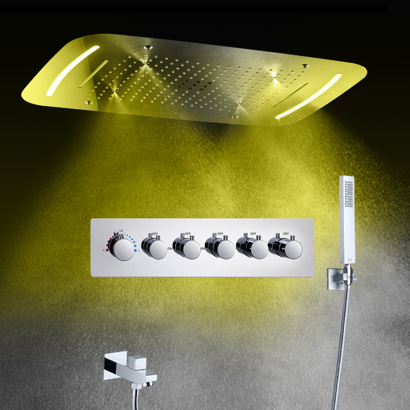 Juego de ducha para baño, cabezal de ducha LED de techo de 710x430MM, grifo de ducha termostático integrado de acero inoxidable
