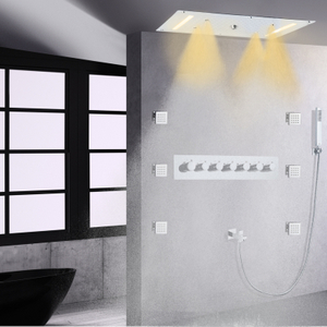 Juego de grifería de ducha de temperatura pulida cromada, LED de 70x38 CM, ducha de masaje de Spa multifunción para baño