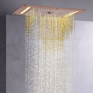 Grifos de ducha marrones 70X38 CM LED baño masaje ducha cascada lluvia atomización burbuja