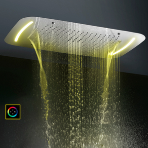 Grifos de ducha cromados pulidos de 71x43 CM con Panel de Control LED, ducha de masaje para baño, cascada, atomización, lluvia de burbujas