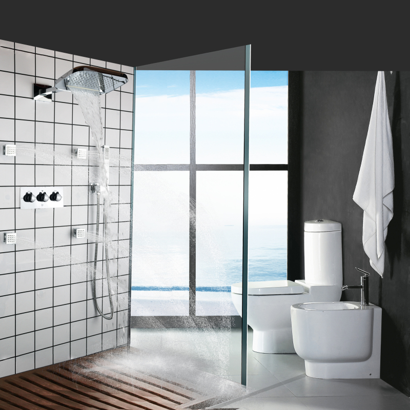 Grifos de ducha y baño modernos pulidos cromados fríos y calientes, cabezal de ducha de lluvia de latón montado en la pared, Sistema de ducha de baño