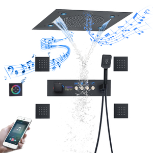 Cabezal de ducha negro mate de 500x500MM, juego de grifería de ducha con pantalla Digital LED de temperatura constante y función de música