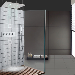Grifos de baño con soporte para cabezal de ducha ajustable termostático LED de 16 pulgadas de níquel cepillado