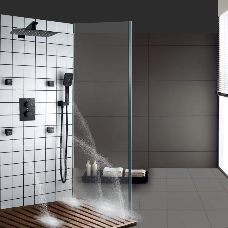 Baño negro mate 3 tipos de ducha lluvia sistemas de ducha superior grifo juego de cabezal de ducha fría y caliente