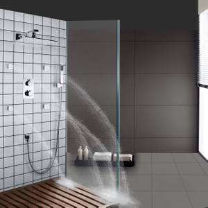 Juego de ducha de baño pulido cromado, masaje de ducha tipo lluvia, cambio de temperatura de 3 colores LED