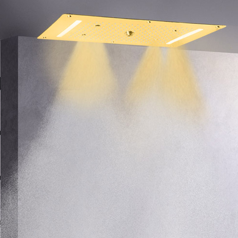 Cabezal de ducha pulido dorado 70X38 CM LED baño cascada lluvia atomizador burbuja masaje ducha