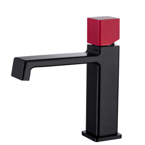 Grifo de lavabo de diseño negro + rojo de alta calidad a la moda, fregadero de baño con una sola manija, agua fría y caliente