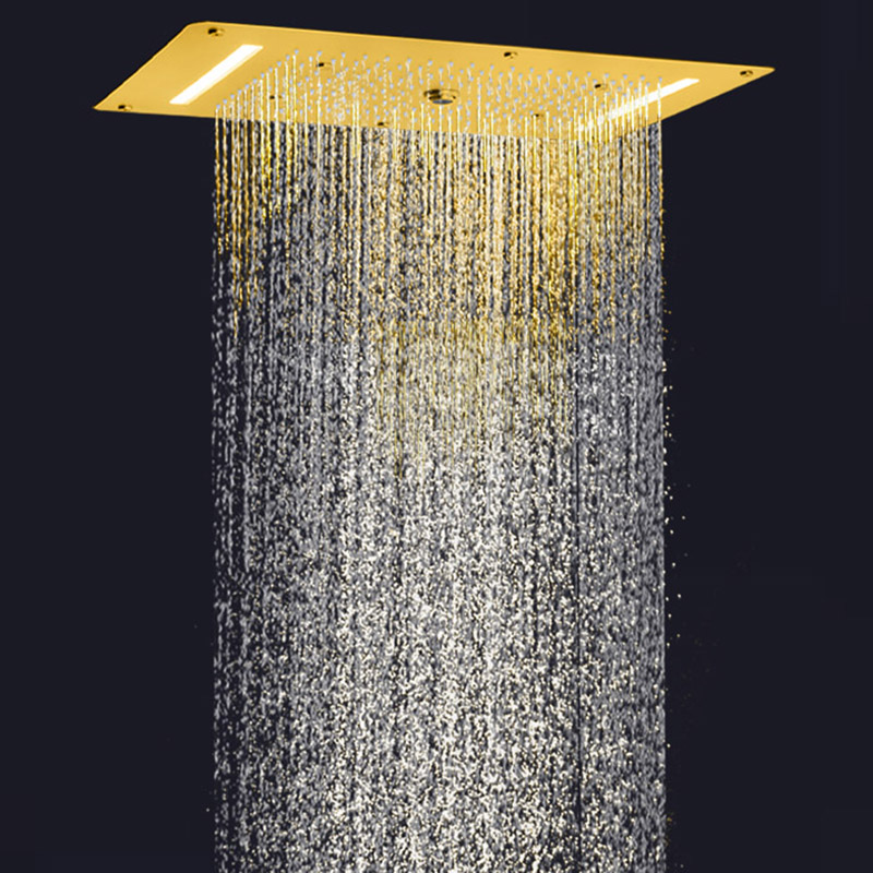 Cabezal de ducha de Oro pulido de lujo, LED de 70x38 CM, ducha de masaje para baño, cascada, lluvia, burbuja atomizadora