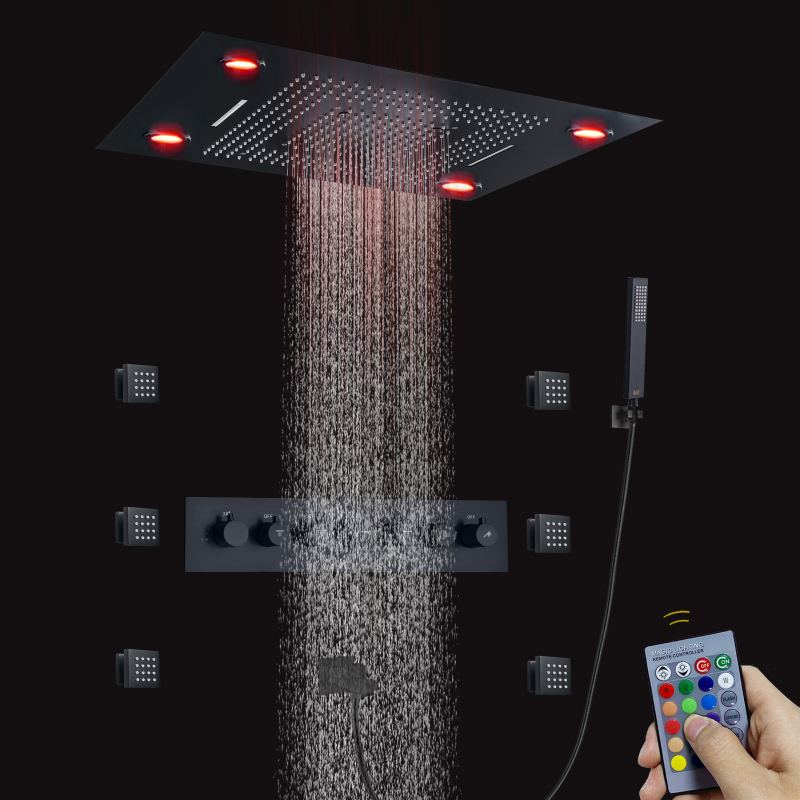 Baño de lujo 600*800 MM LED multifunción mezclador termostático cortina de lluvia cascada niebla rociador lateral conjunto de ducha de lluvia