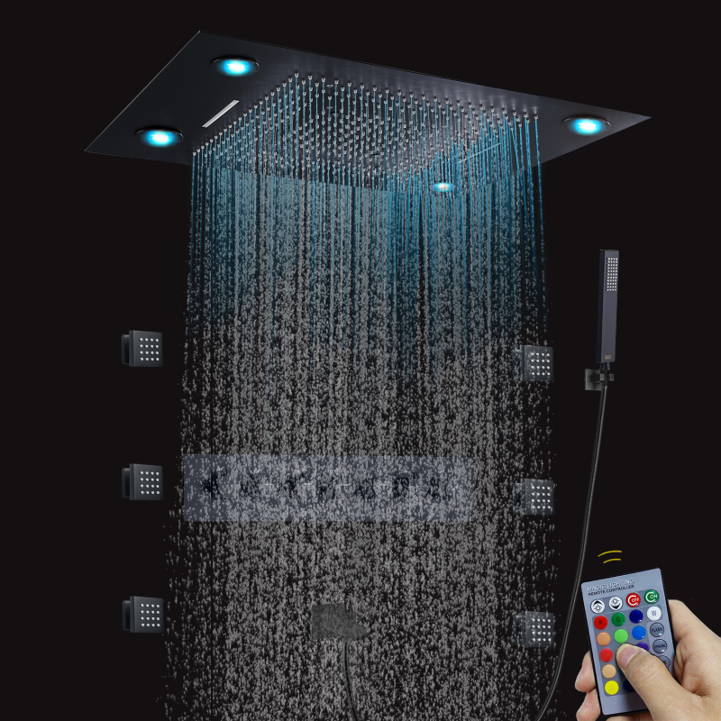 Baño de lujo 600*800 MM LED multifunción mezclador termostático cortina de lluvia cascada niebla rociador lateral conjunto de ducha de lluvia