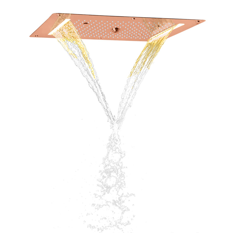 Cabezal de ducha de oro rosa 70X38 CM LED baño empotrado techo cascada lluvia atomizador burbuja ducha multifunción