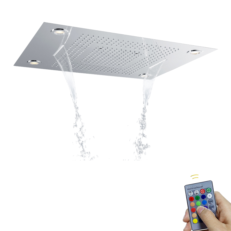 Cromo pulido 80X60 CM baño cabezal de ducha multifunción con Control LED Panel remoto burbuja niebla lluvia cascada