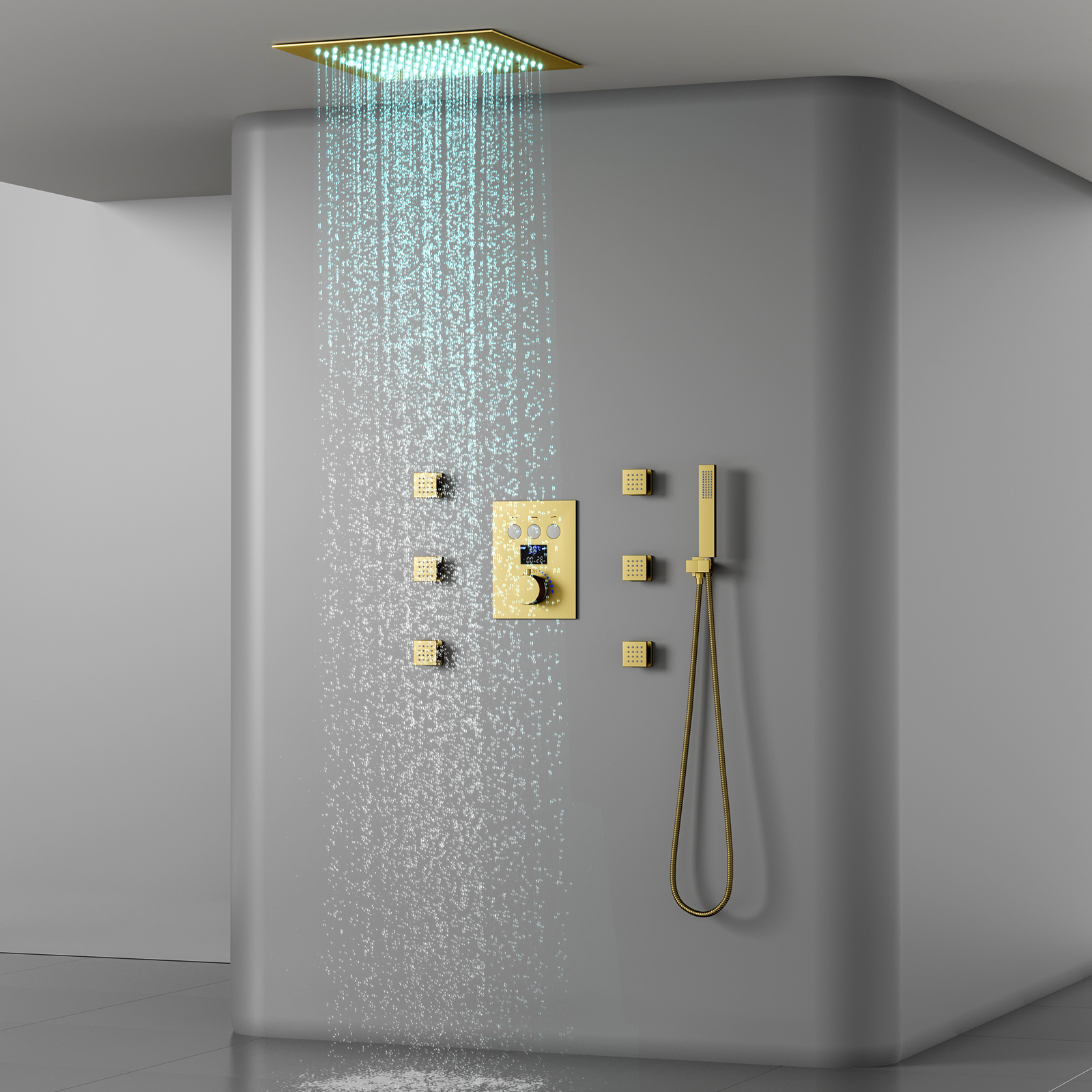 Accesorios de baño conjunto de cabezal de ducha pantalla Digital inteligente válvula de ducha Led grifo lluvia Spa ducha