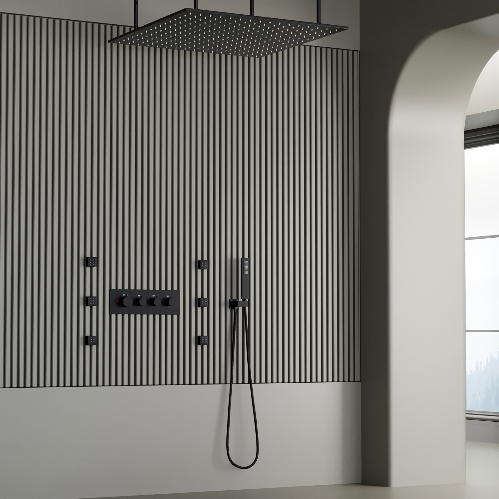 El cabezal de ducha de latón LED montado en la pared del techo del baño establece la ducha de lluvia con sistema de ducha