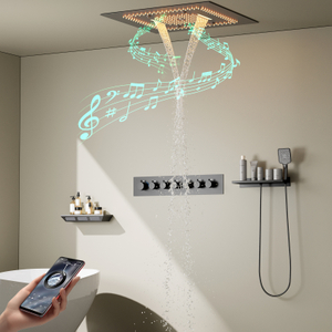 Bañera Spa pistola gris cabezal de ducha LED ducha de lluvia cascada multifuncional empotrado techo música ducha Set