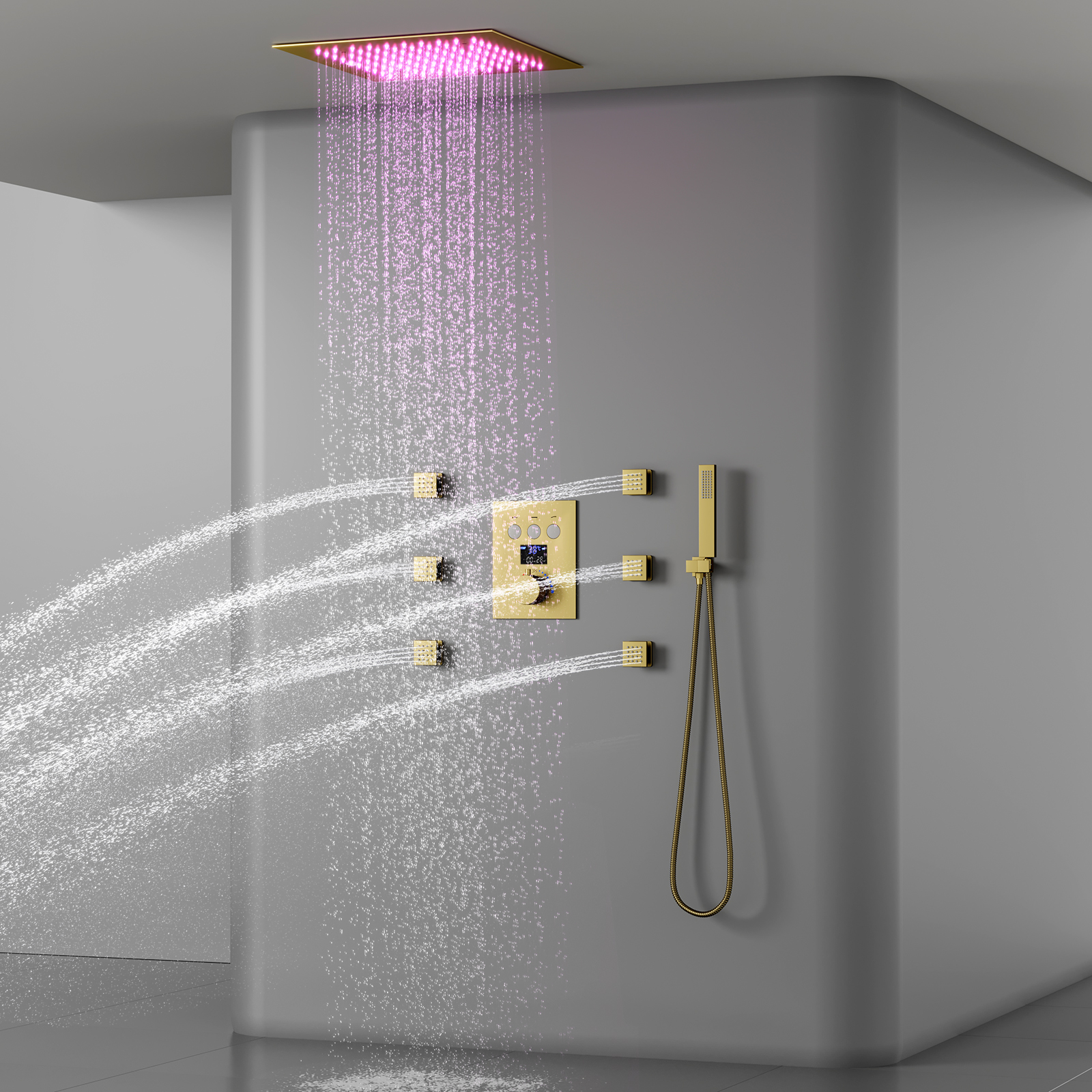 Ducha de lluvia inteligente con luz brillante LED de mosaico de alta gama, nueva experiencia