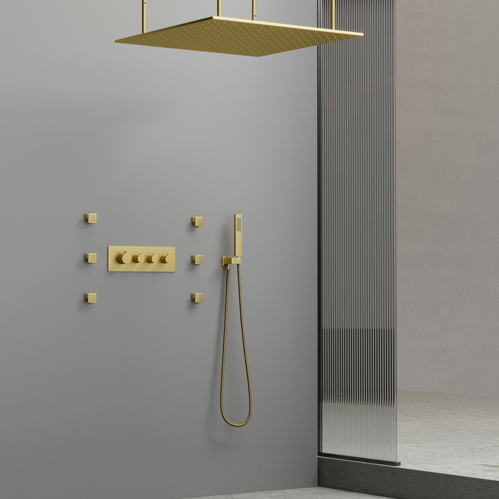 Juego de ducha LED de techo para baño, cabezal de ducha con 3 ajustes, grifo de ducha tipo lluvia termostático