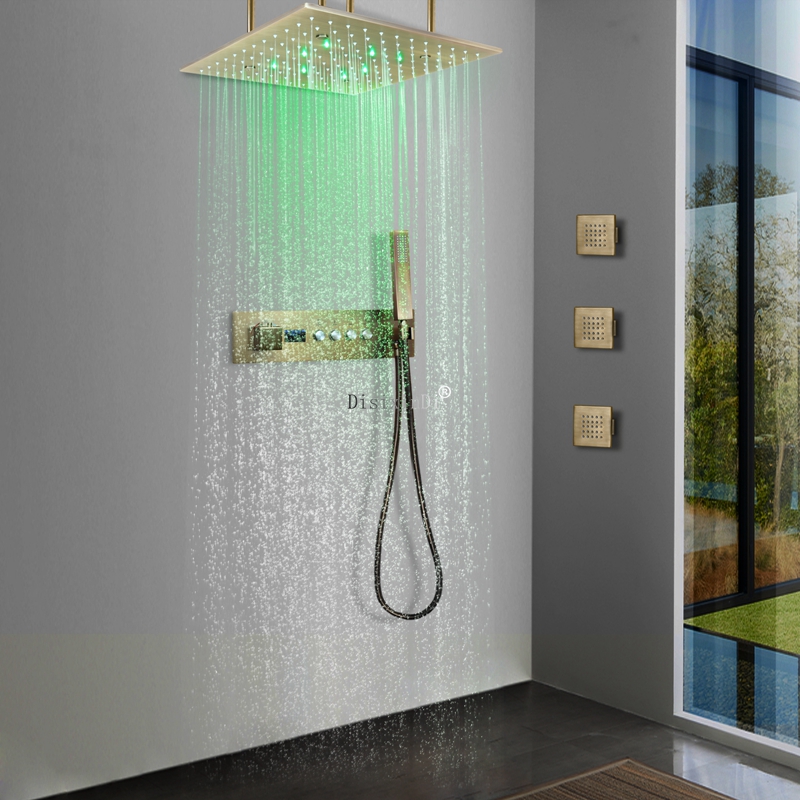 Baño de lujo 40*40CM lluvia niebla temperatura controlada lluvia colorida cabezal de ducha LED con pantalla Digital LED