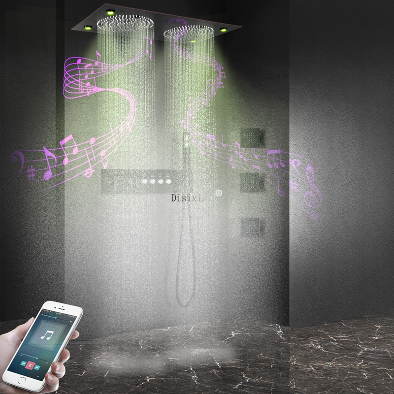 Cabezal de ducha LED Con sonido musical 4 funciones Pantalla digital Válvula mezcladora de ducha termostática Juego de ducha doble