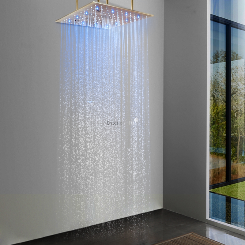 Cabezal de ducha de baño de estilo europeo, 400x400mm, temperatura del agua, ducha LED, niebla de lluvia oculta, cabezal de ducha que cambia de Color
