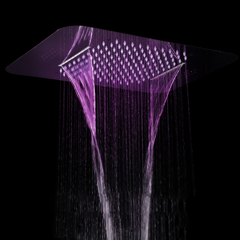 Oro pulido 580*380mm SUS 304 techo oculto Led luz inteligente arriba lluvia cascada música sistema de cabezal de ducha