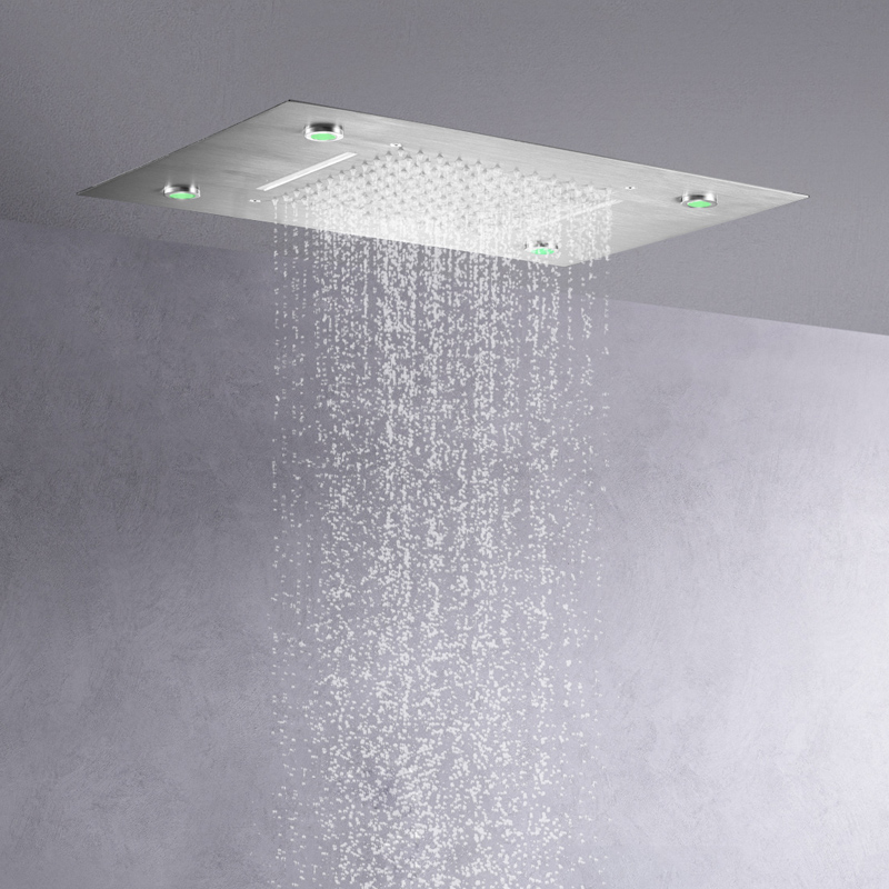 Alcachofa de ducha de níquel cepillado 50X36 CM LED 7 colores baño empotrado ducha de techo cascada bifuncional lluvia
