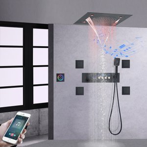 Mezcladores de ducha ocultos para baño, pantalla Digital termostática, altavoz para ducha de baño, cascada, Spa, chorros corporales, color negro mate