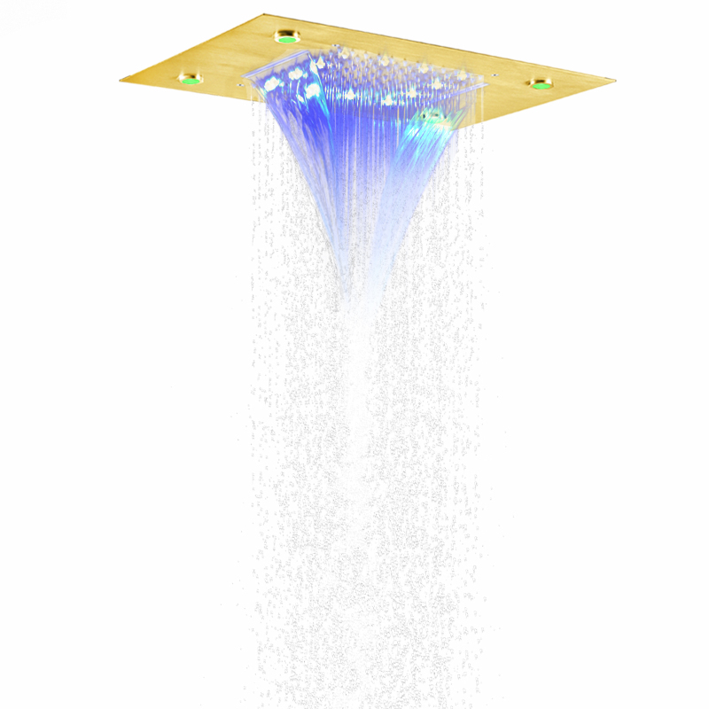 Mezclador de ducha de lujo de Oro pulido, 50x36 CM, LED, ducha de lluvia bifuncional de alto flujo para baño