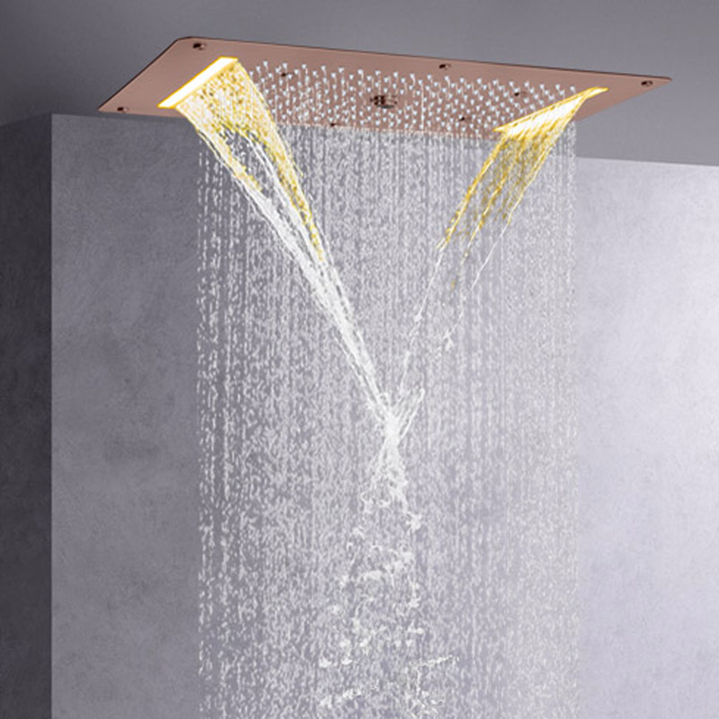 Mezclador de ducha marrón de 70x38 CM, LED, estilo europeo, ducha de masaje para baño, sistema de ducha oculto tipo lluvia