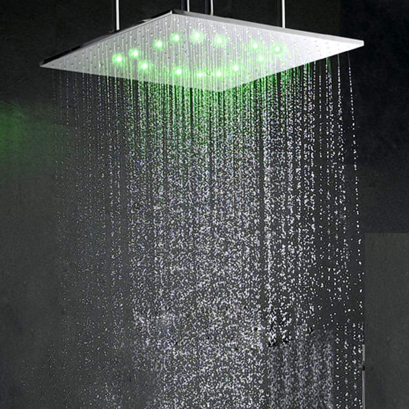 Cromo pulido 50X50 CM cabezal de ducha LED baño lluvia atomizador ducha soporte de cabezal de ducha ajustable