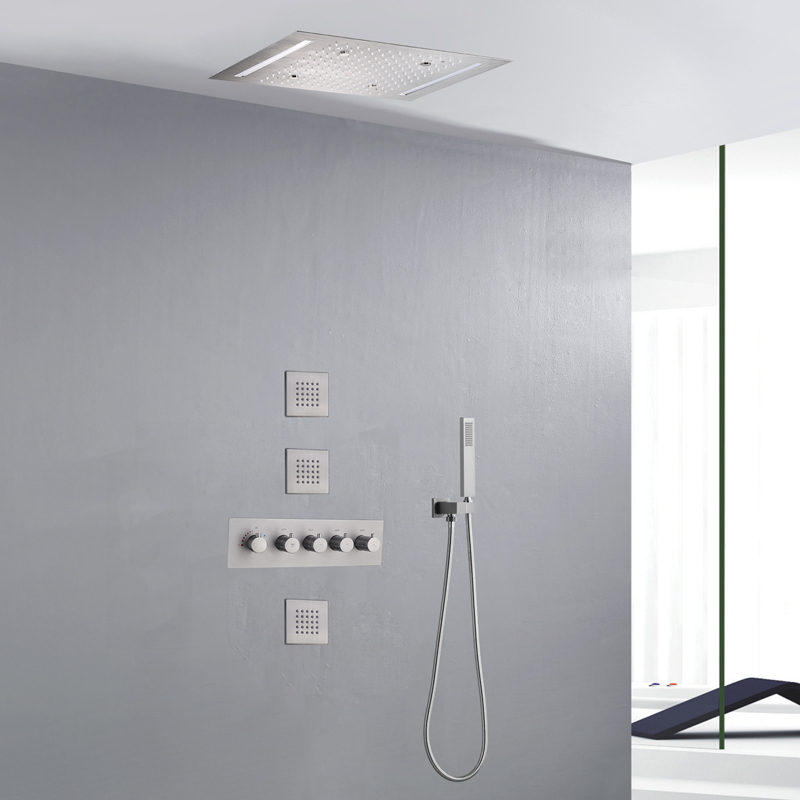 Sistema de ducha cepillado, ducha de niebla para baño con control termostático LED de 14 x 20 pulgadas