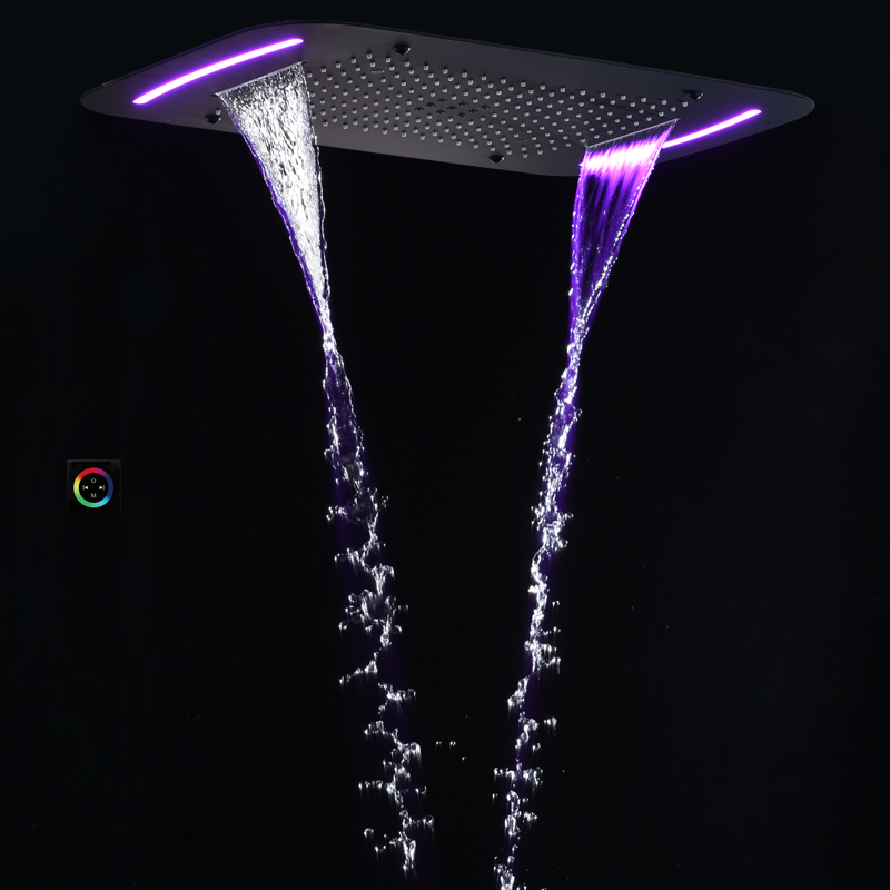Cabezal de ducha negro mate de 71x43 CM con Panel de Control LED, ducha de Spa con burbujas atomizadoras y cascada para baño