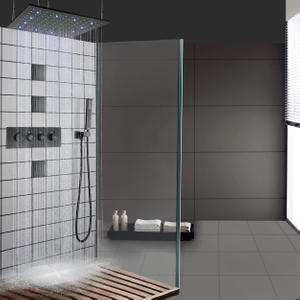 Mezclador de ducha termostático LED de bronce frotado con aceite, brazo de ducha de mano de lluvia para techo de baño